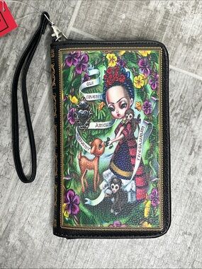 Frida-Inspired Art Wristlet in Black